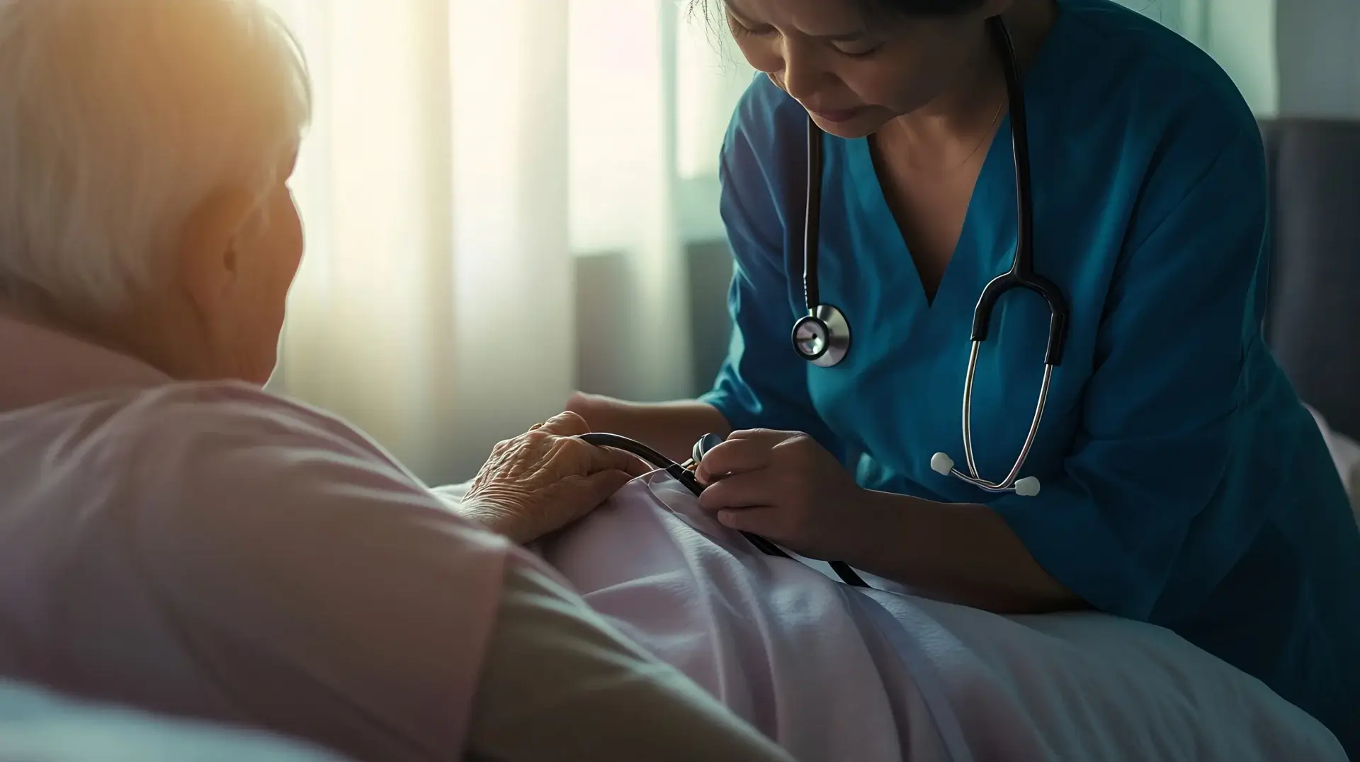 Nurse takes patients blood pressure